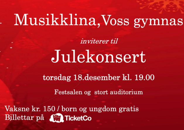 Event image Musikklina på Voss gymnas sin julekonsert torsdag 18.desember kl. 19.00
