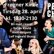 Event image Bli med i Frogner Kirke første PEACE CHOIR! Én kveld med kor for alle som har lyst.