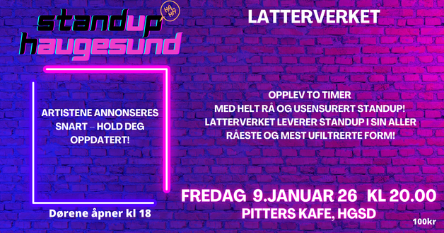 Event image Latterverket på Pitters, Fredag 09.01.2026