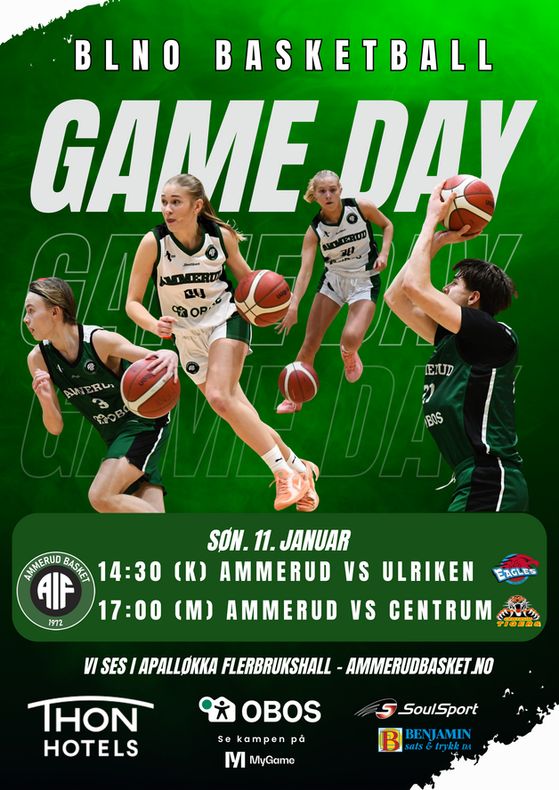 Event image Dobbeltkamp BLNO Basketball 14:30 Ammerud-Ulriken (K) og 17:00 Ammerud-Centrum (M)