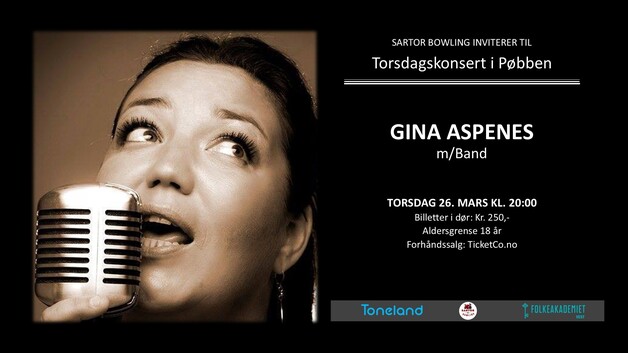 Event image Torsdagskonserten på pubben med Gina Aspenes m/band