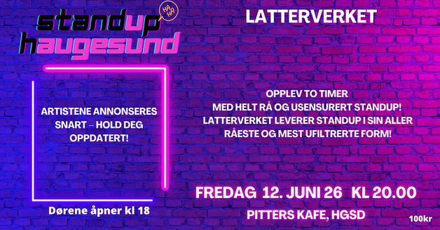 Event image Latterverket på Pitters, Fredag 12.06.2026