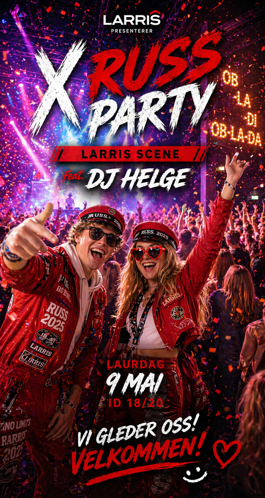 Event image X -RUSS 2026 // M/DJ HELGE // LAURDAG 9. MAI @LARRIS SCENE 