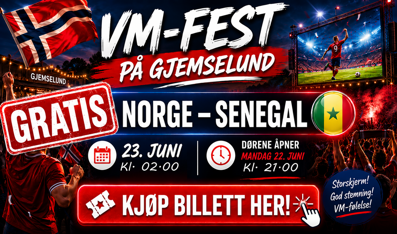 Event image GRATIS VM-FEST PÅ GJEMSELUND: NORGE - SENEGAL