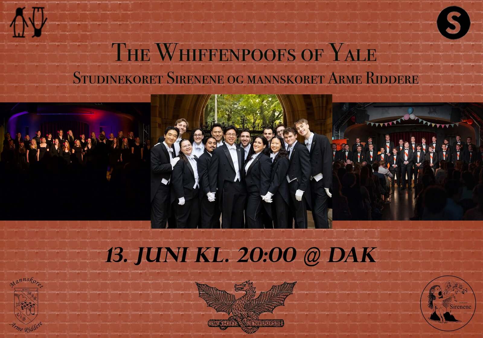 Event image Konsert med The Whiffenpoofs of Yale, Studinekoret Sirenene og Mannskoret Arme Riddere 2026