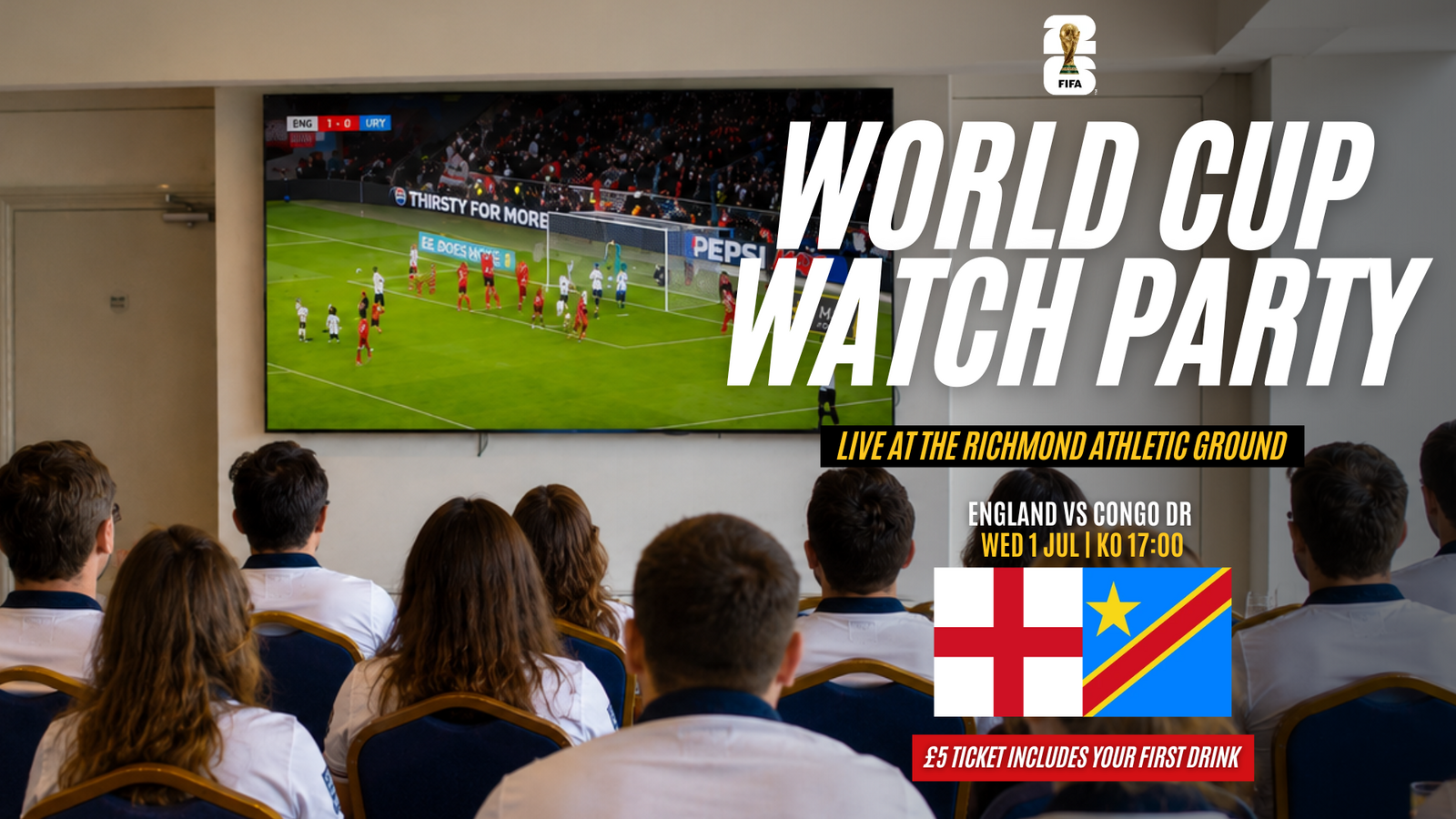 Event image England World Cup Watch Party at Richmond Athletic Ground