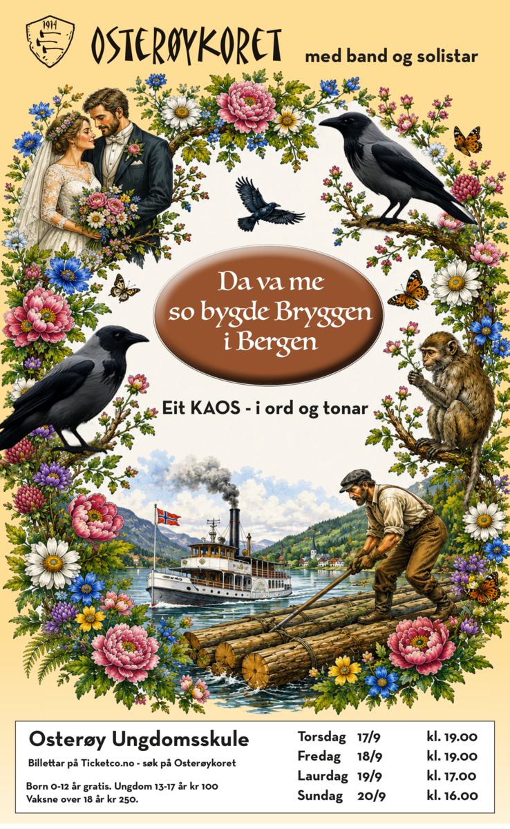 Event image Da va me so bygde Bryggen i Bergen Osterøykoret med band og solistar fredag 18.september 2026 kl.19 på Osterøy Ungdomsskule