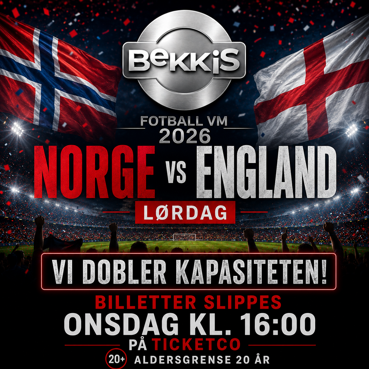 Event image Norge vs England 11 juli 2026 // Bekkis Bar // Ute med storskjerm