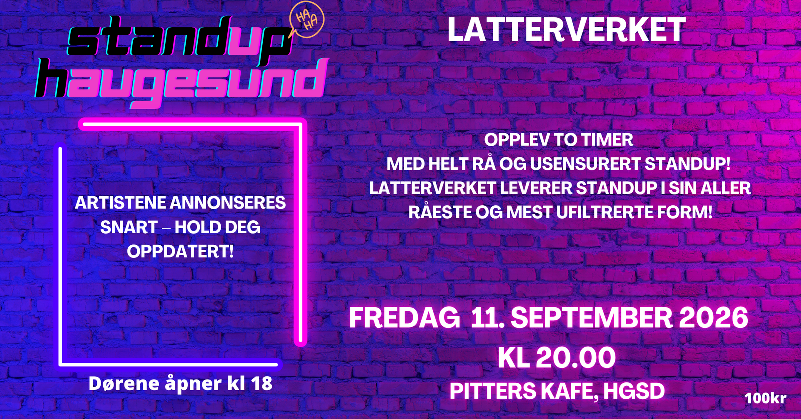 Event image Latterverket på Pitters, Fredag 11.09.2026