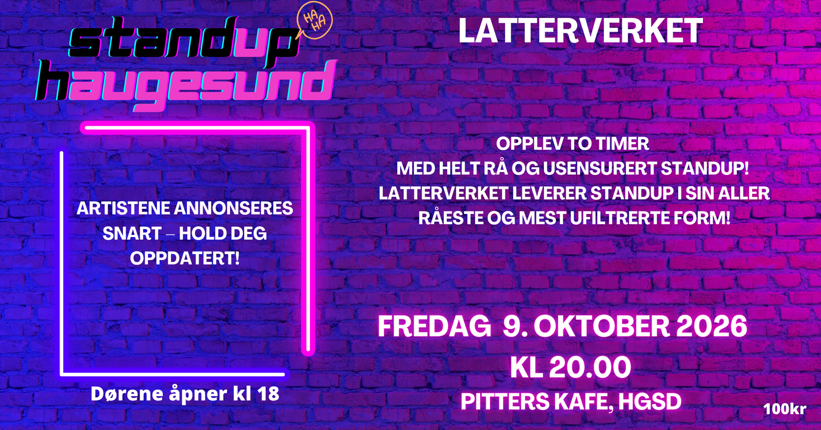 Event image Latterverket på Pitters, Fredag 09.10.2026