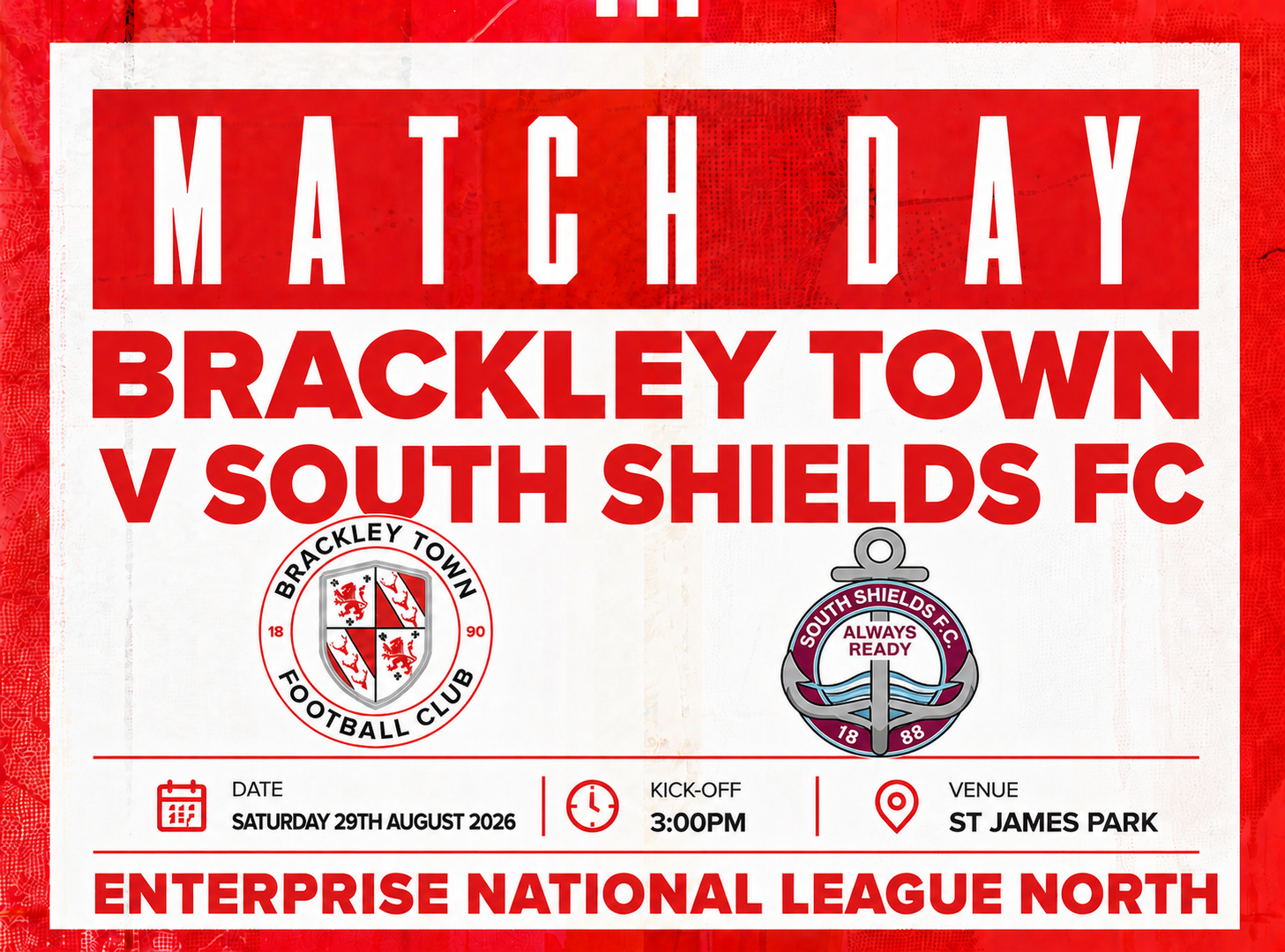 Event image Brackley Town FC v South Shields FC – Enterprise National League North – Saturday 29th August 2026 - KO 3pm