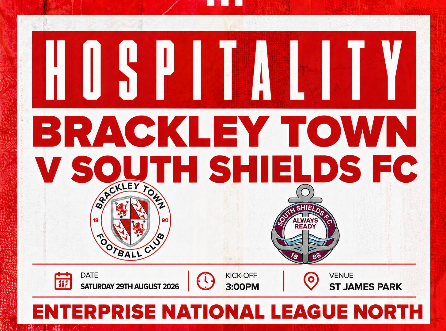 Event image HOSPITALITY - Brackley Town FC v South Shields FC – Enterprise National League North – Saturday 29th August 2026 - KO 3pm