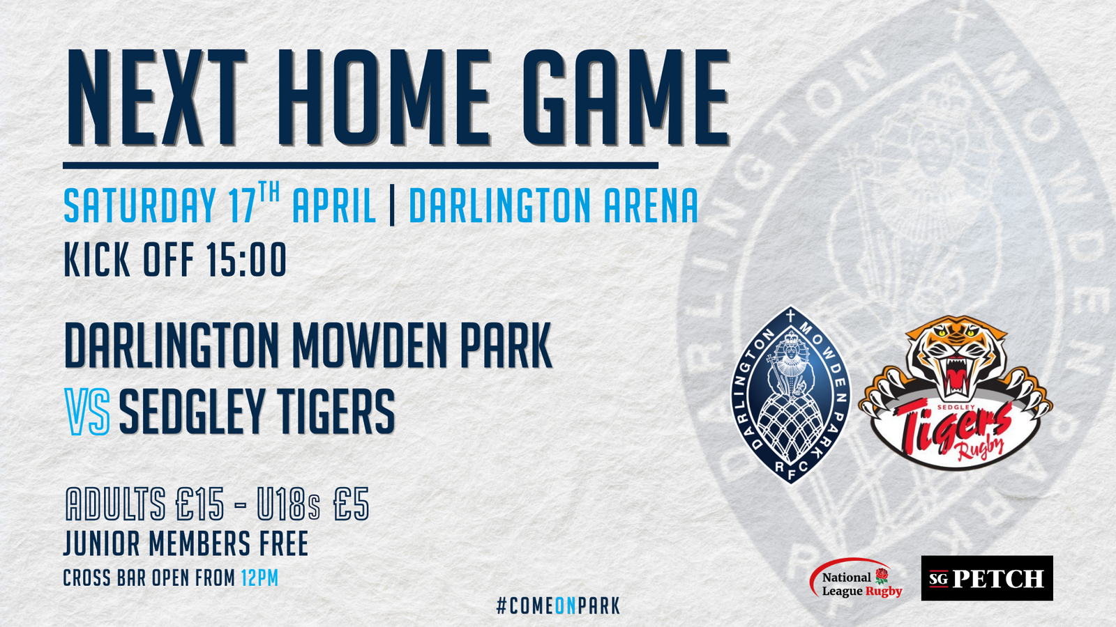Event image Darlington Mowden Park v Sedgley Tigers