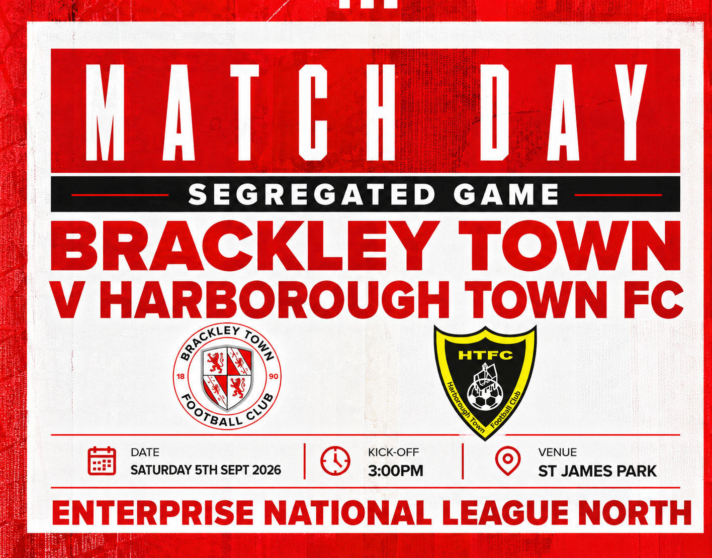 Event image Brackley Town FC v Harborough Town FC – Enterprise National League North – Saturday 5th September 2026 - KO 3pm
