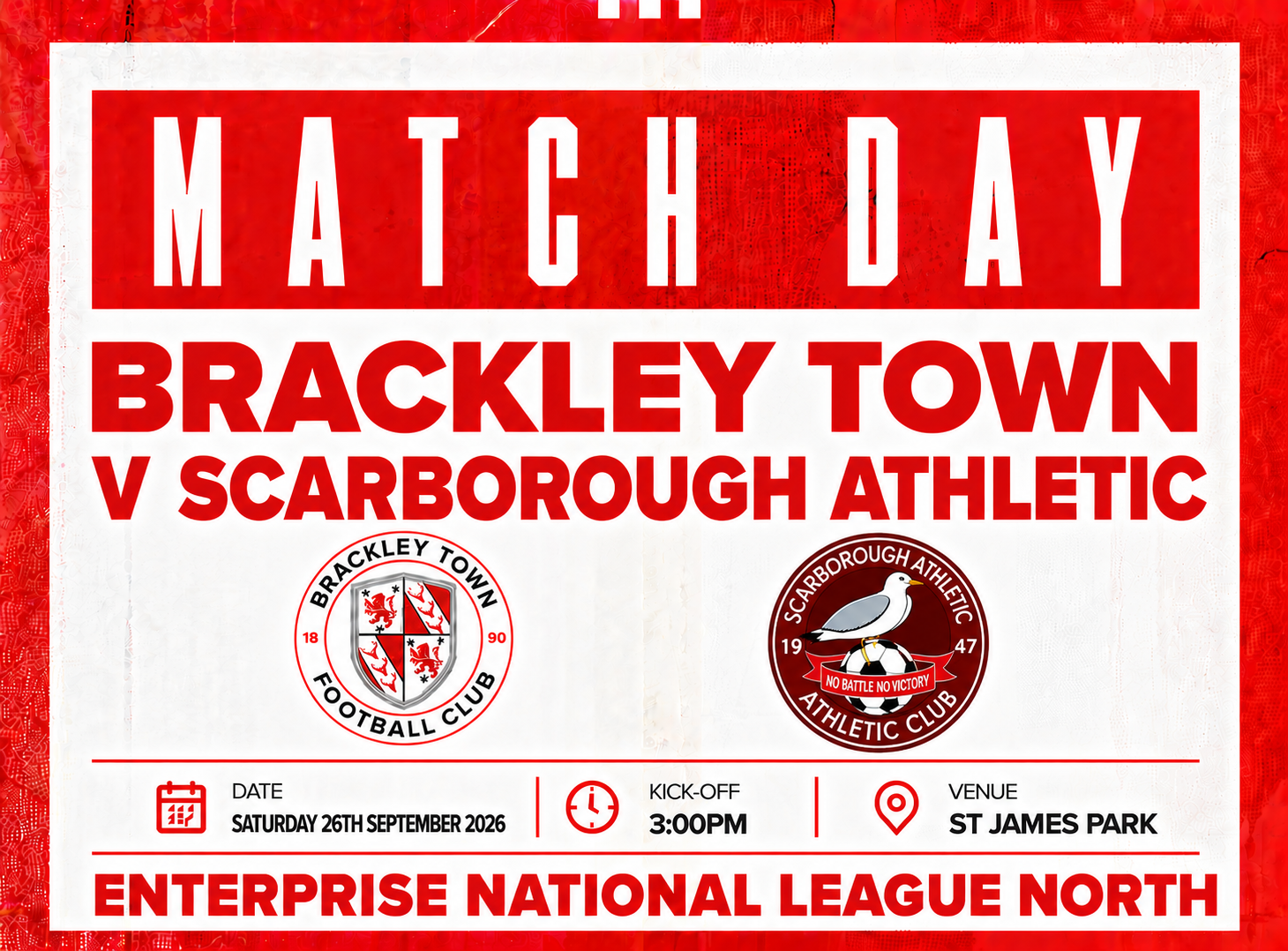 Event image Brackley Town FC v Scarborough Athletic FC – Enterprise National League North – Saturday 26th September 2026 - KO 3pm