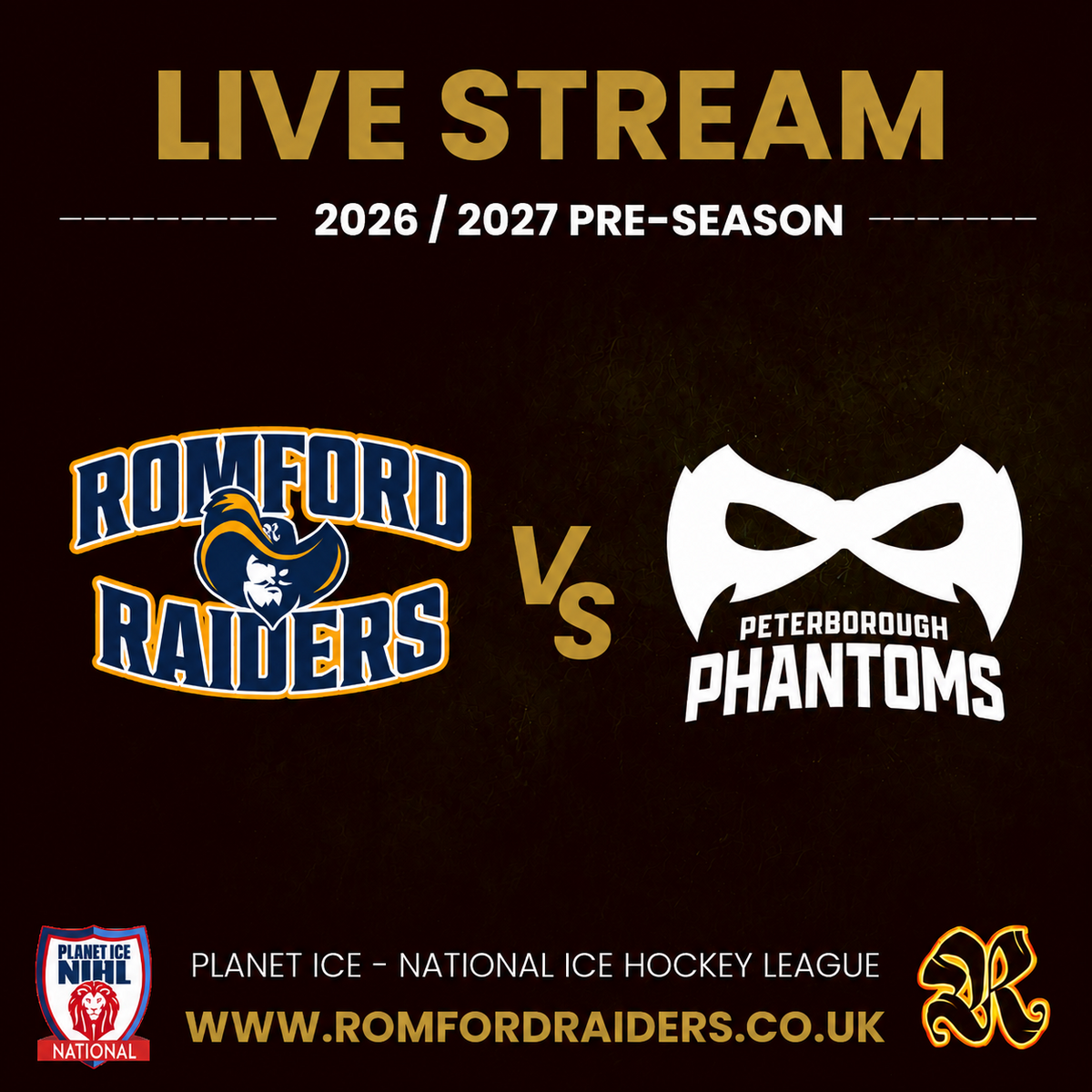 Event image **LIVE STREAM** Romford Raiders vs Peterborough Phantoms | Sunday 6th September 2026 | 17:15 Face Off - PRE-SEASON