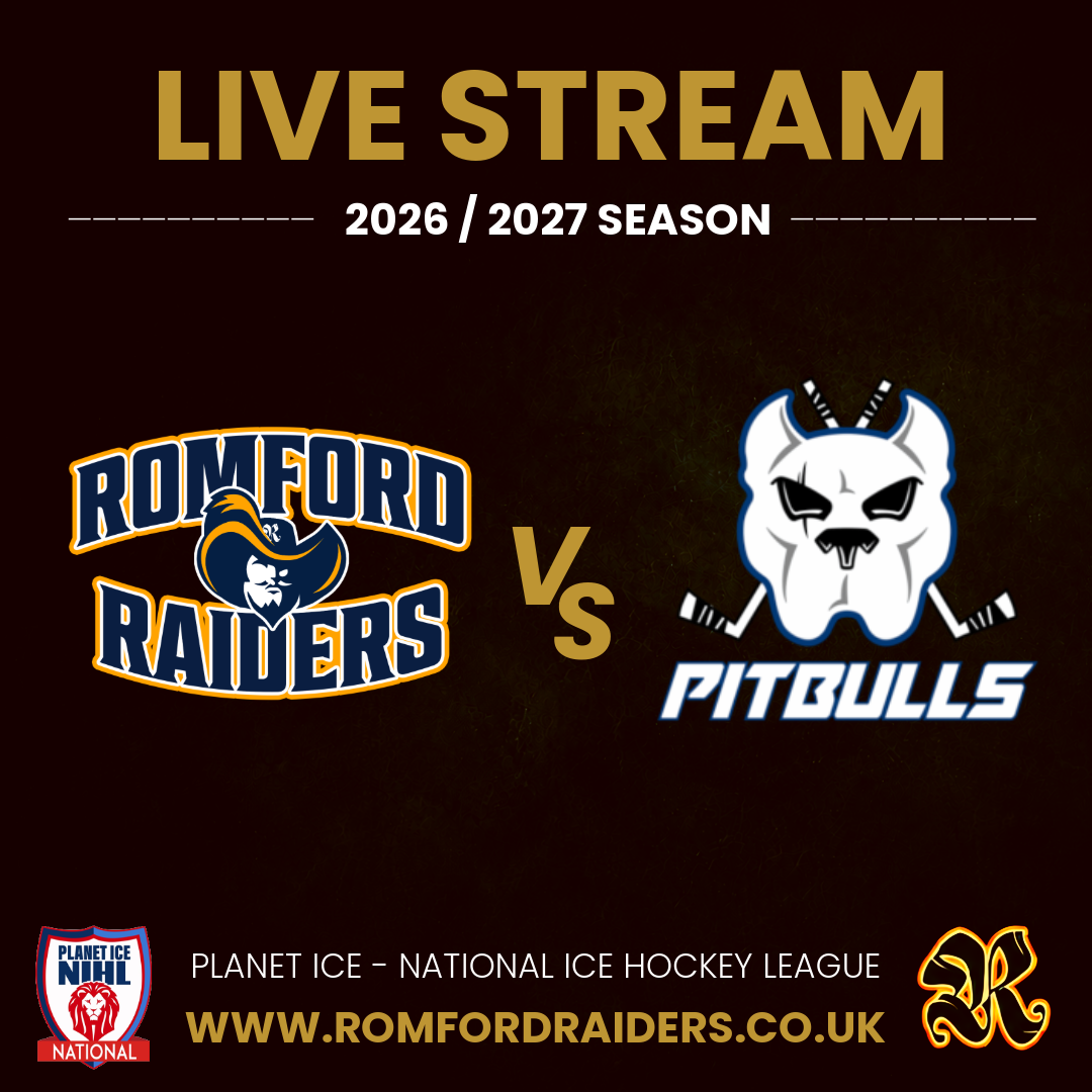 Event image **LIVE STREAM** Romford Raiders vs Bristol Pitbulls | Sunday 20th September 2026 | 17:15 Face Off - NIHL 2026/2027 SEASON