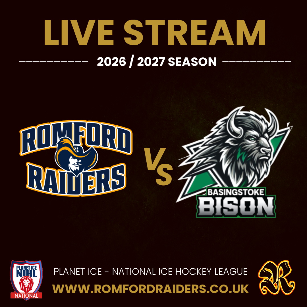 Event image **LIVE STREAM** Romford Raiders vs Basingstoke Bison | Sunday 27th September 2026 | 17:15 Face Off - NIHL 2026/2027 SEASON