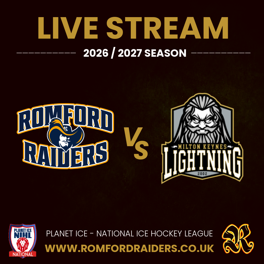 Event image **LIVE STREAM** Romford Raiders vs Milton Keynes Lightning | Sunday 11th October 2026 | 17:15 Face Off - NIHL 2026/2027 SEASON