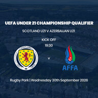 Event image UEFA Under 21 Championship Qualifier: SCOTLAND U21 v AZERBAIJAN U21 - Wednesday 30th September 2026 