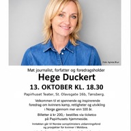 Event image Tønsberg soroptimistklubb: Møt journalist, forfatter og foredragsholder Hege Duckert