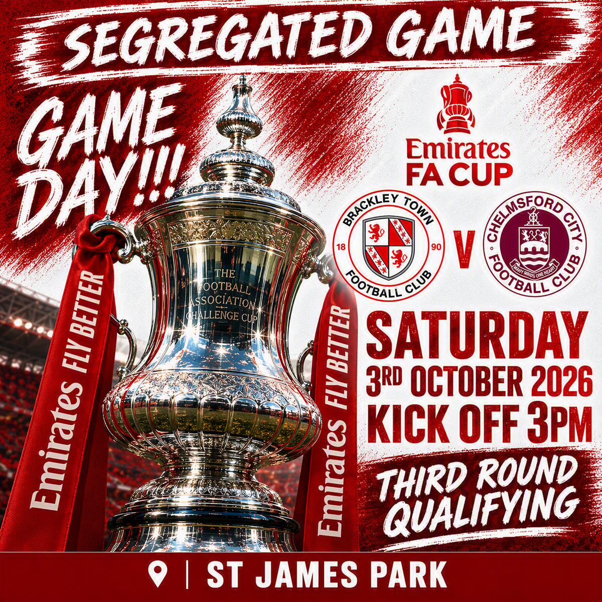 Event image Brackley Town FC v Chelmsford City – Emirates FA Cup Third Round Qualifying – Saturday 3rd October 2026 - KO 3pm