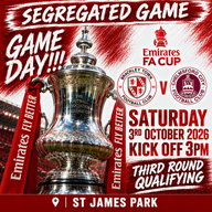 Event image Brackley Town FC v Chelmsford City – Emirates FA Cup Third Round Qualifying – Saturday 3rd October 2026 - KO 3pm