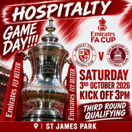 Event image HOSPITALITY - Brackley Town FC v Chelmsford City – Emirates FA Cup Third Round Qualifying – Saturday 3rd October 2026 - KO 3pm