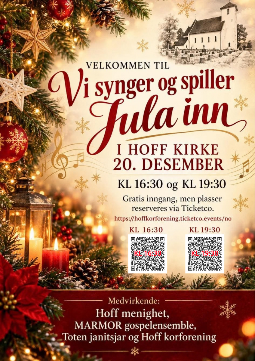 Event image Vi synger og spiller jula inn i Hoff kirke 20.desember kl 16:30