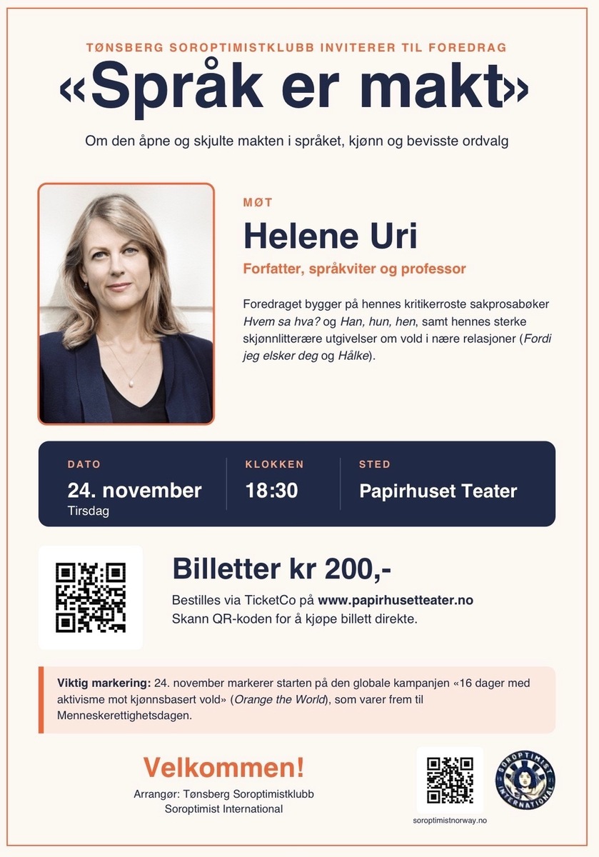 Event image Tønsberg Soroprimistklubb: Foredrag med Helene Uri