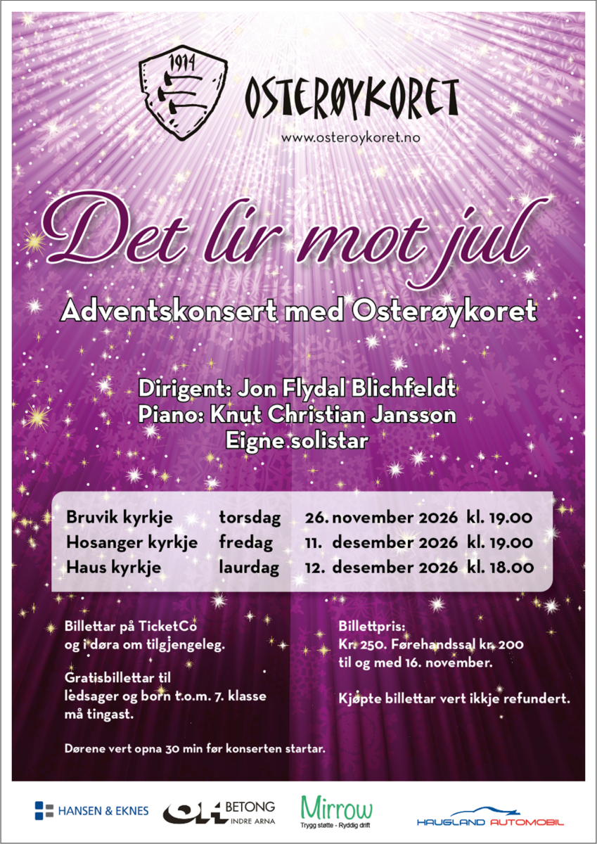 Event image Adventskonsert med Osterøykoret i Hosanger kyrkje fredag 11.desember kl.19.00