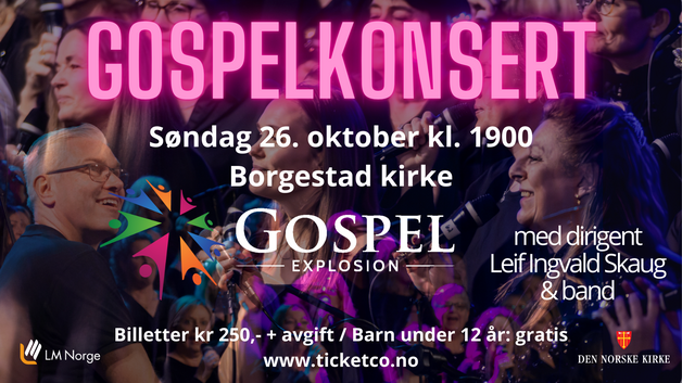 Event image Gospelkonsert med Gospel Explosion Skien, Leif Ingvald Skaug og fullt band i Borgestad kirke