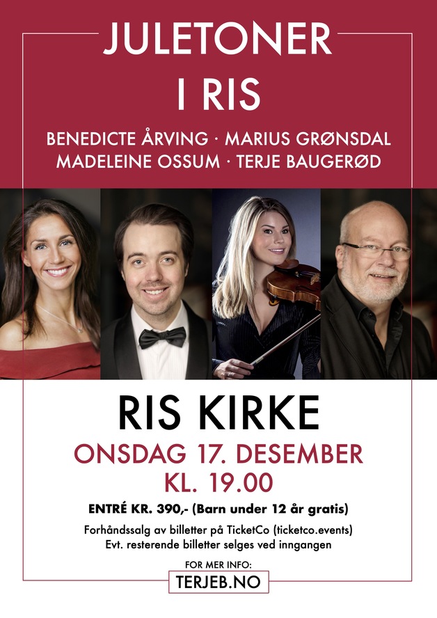 Event image Juletoner i Ris 2025 - Benedicte Årving, Marius Grønsdal, Madeleine Ossum, Terje Baugerød - Ris kirke, Oslo