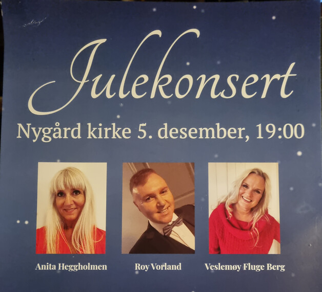 Event image Julekonsert i Nygård kirke med Anita Heggholmen, Roy Vorland og Veslemøy Fluge Berg