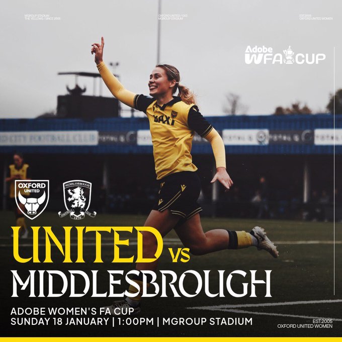 Event image Matchday Hospitality | Adobe Women's FA Cup Third Round | Oxford United vs Middlesbrough